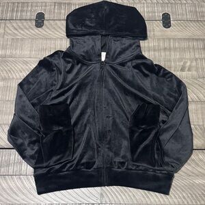 Aerie Black Velvet Cropped Zip Up Hoodie